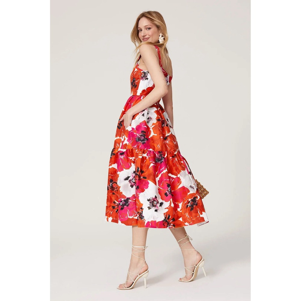 Tanya Taylor Gia Dress Size 2 Red Floral Midi Silk Blend Fit Flare Sundress $545 - Picture 11 of 13